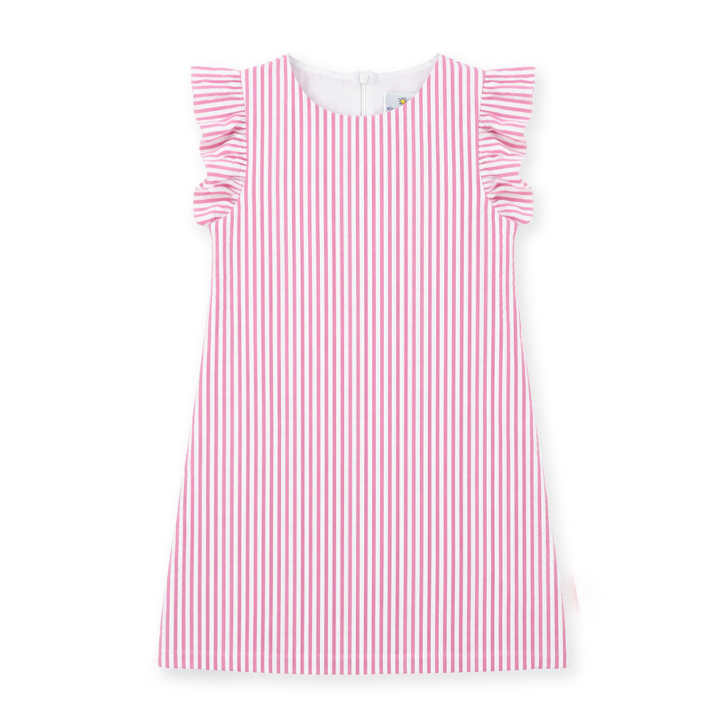 Seersucker Flutter Sleeve Dress