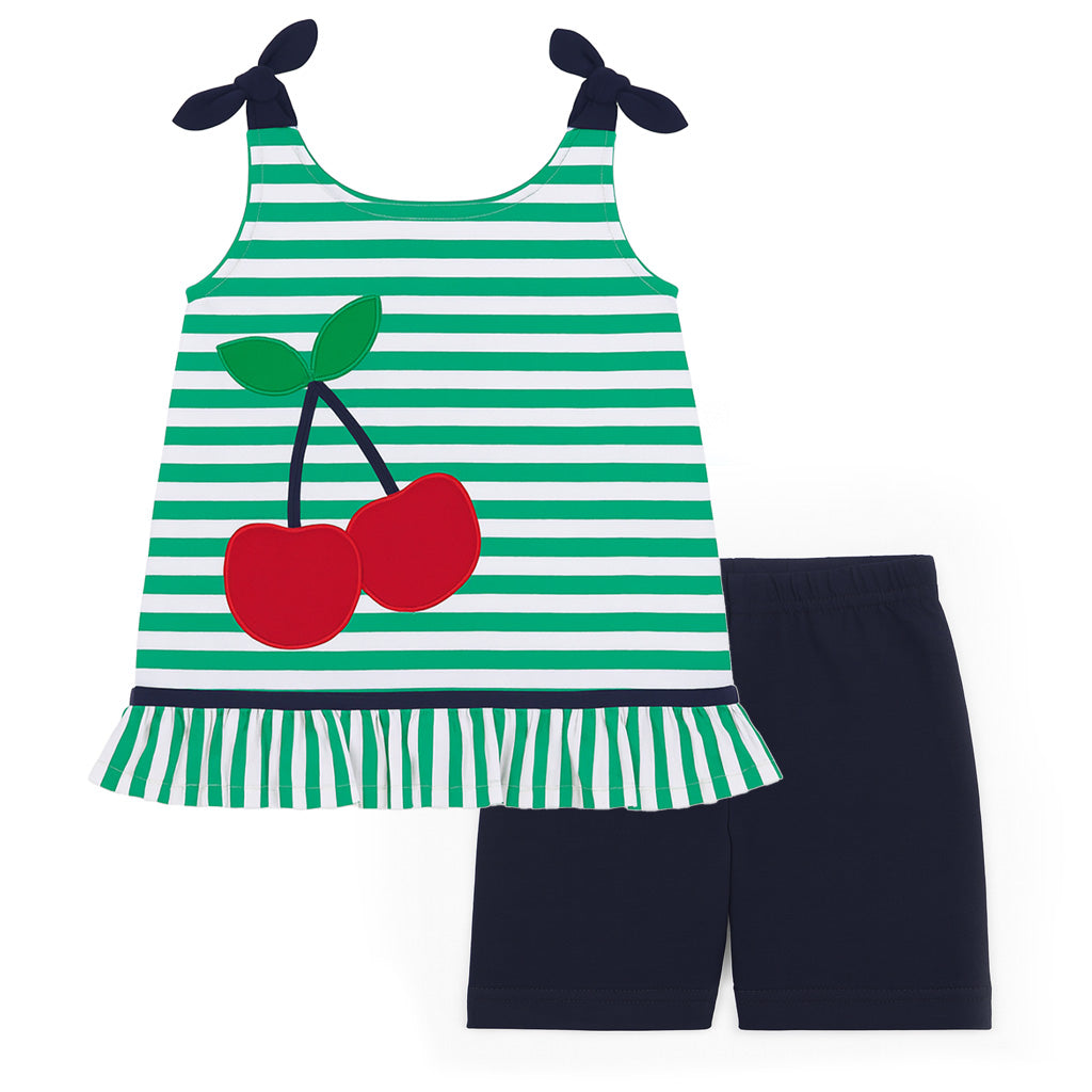 Stripe Knit Short Set With Cherries
