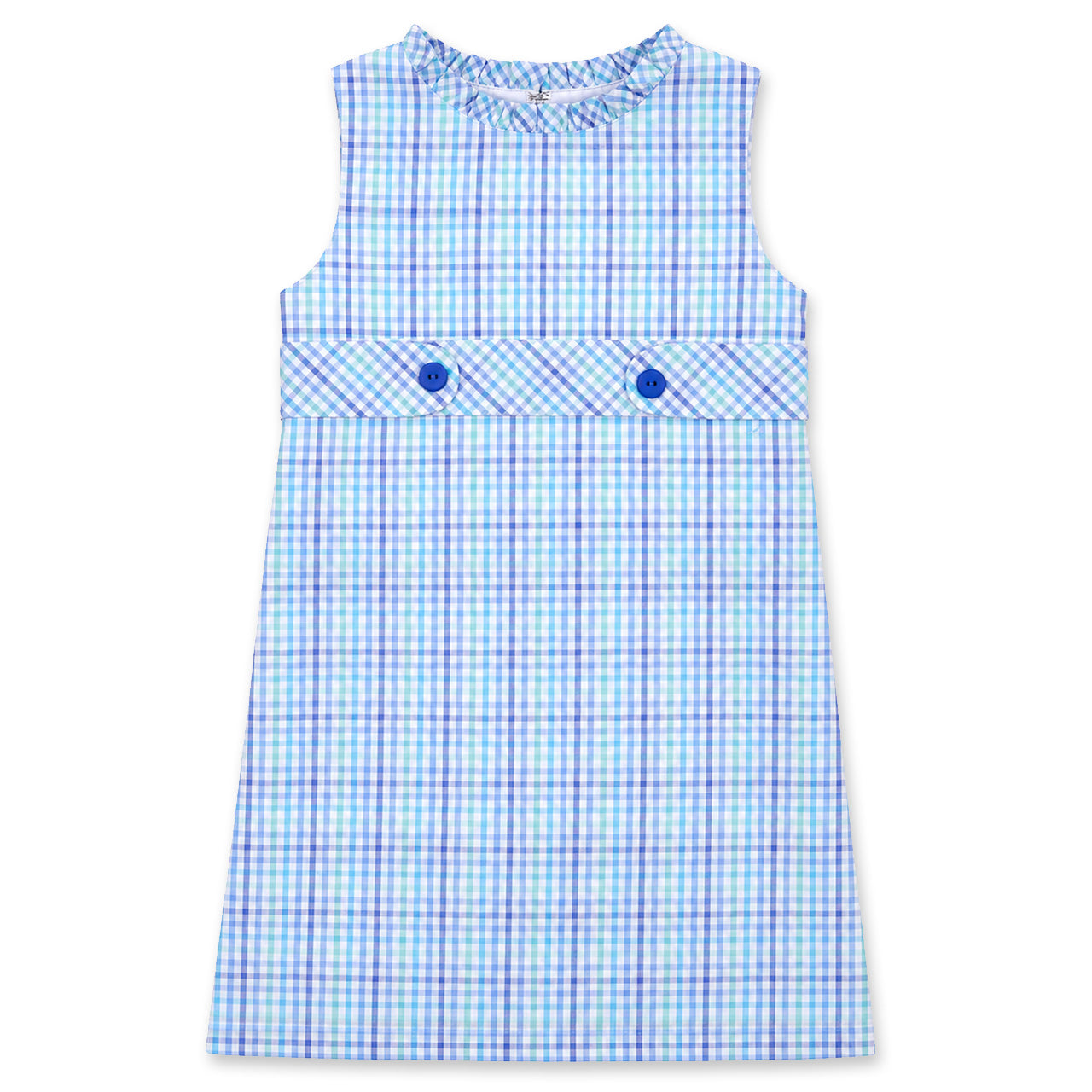 Plaid Seersucker Dress With Button Tabs