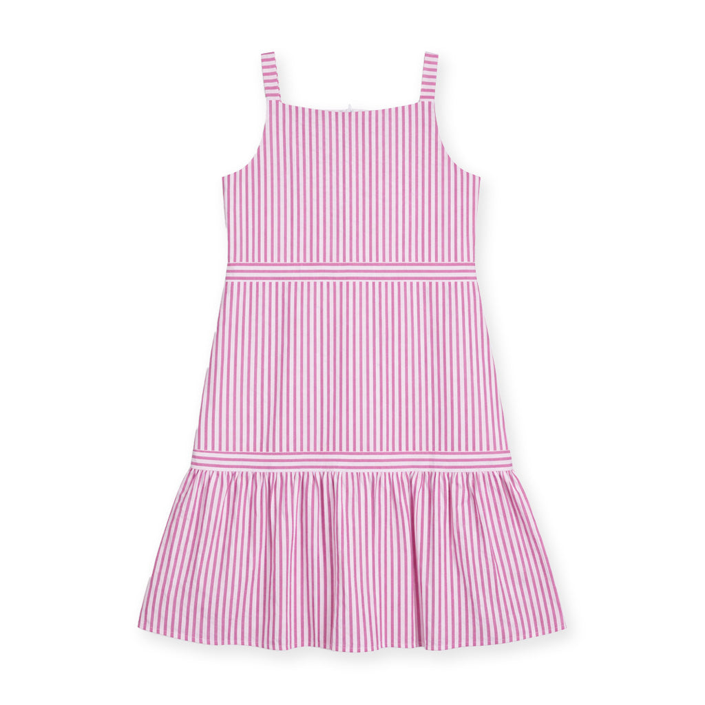 Seersucker Dress With Hem Ruffle