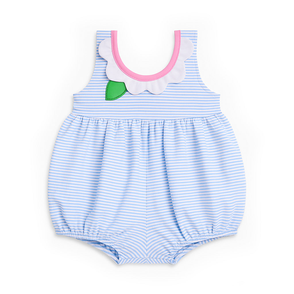 Seersucker Bubble Swimsuit With Petal Neck