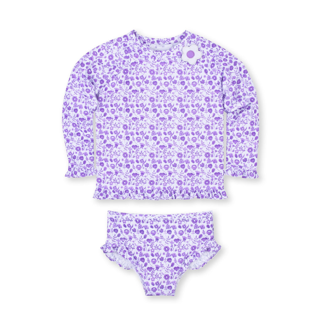 Floral Print Rashguard Swimsuit with Ruffles