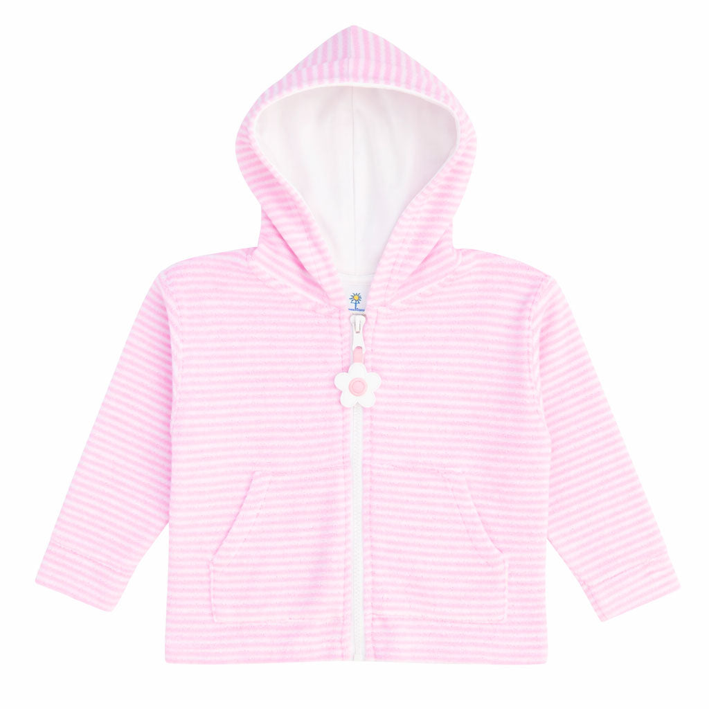 Stripe Terry Hoodie with Flower