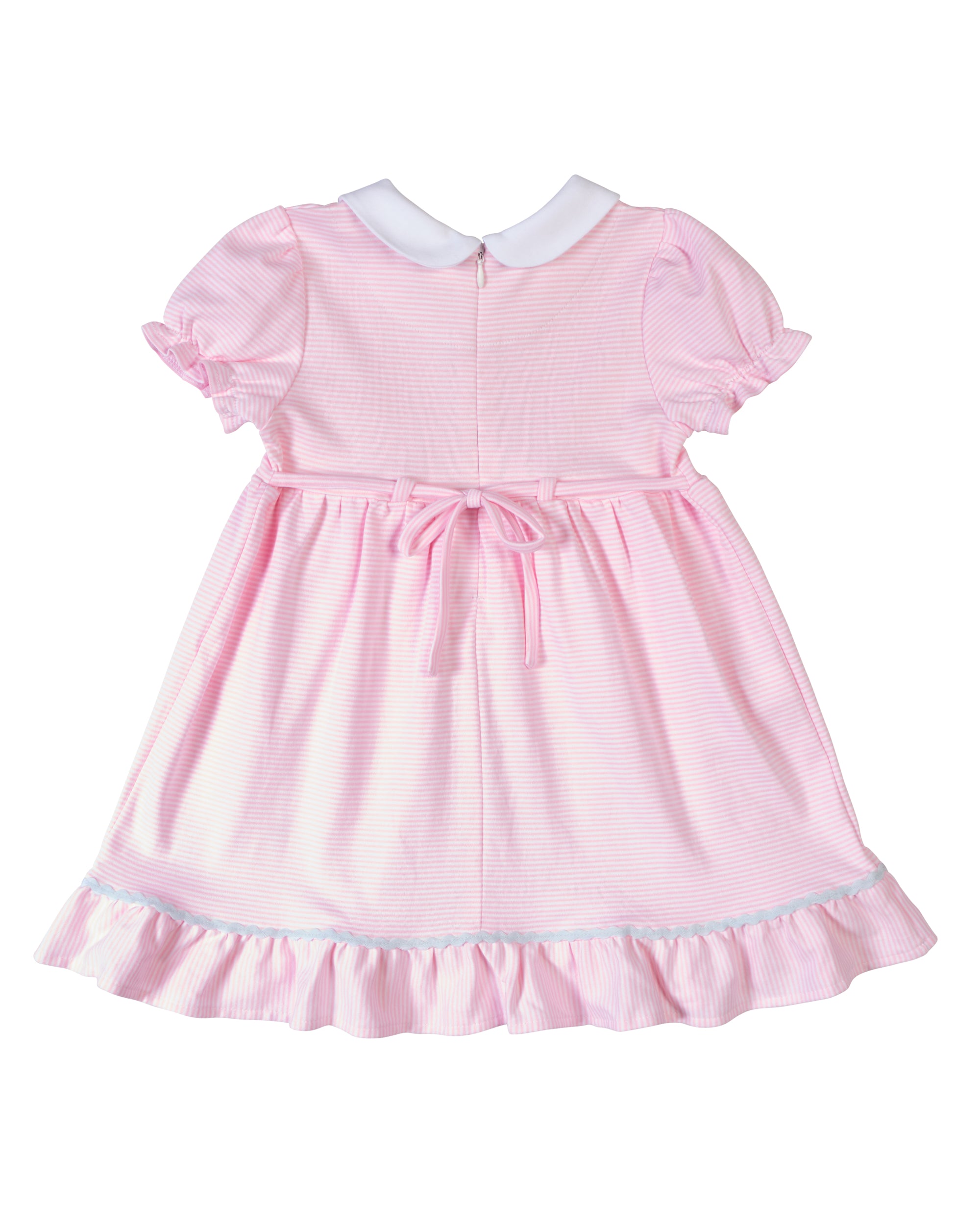 Pink dress with white collar on a white background