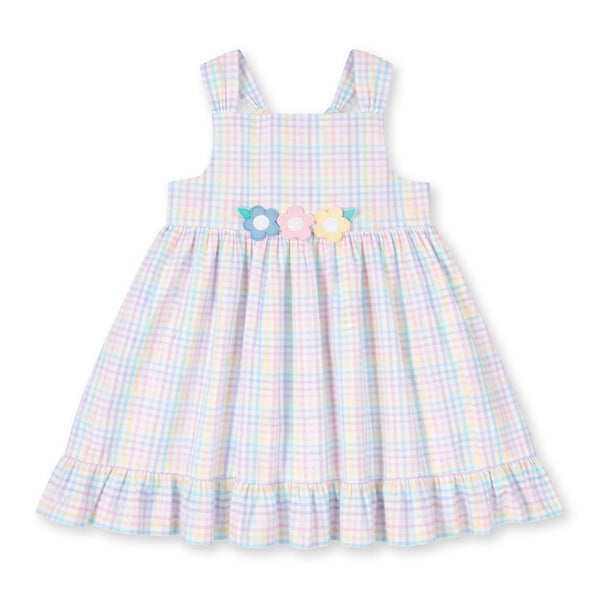 Plaid Seersucker Dress With Flowers