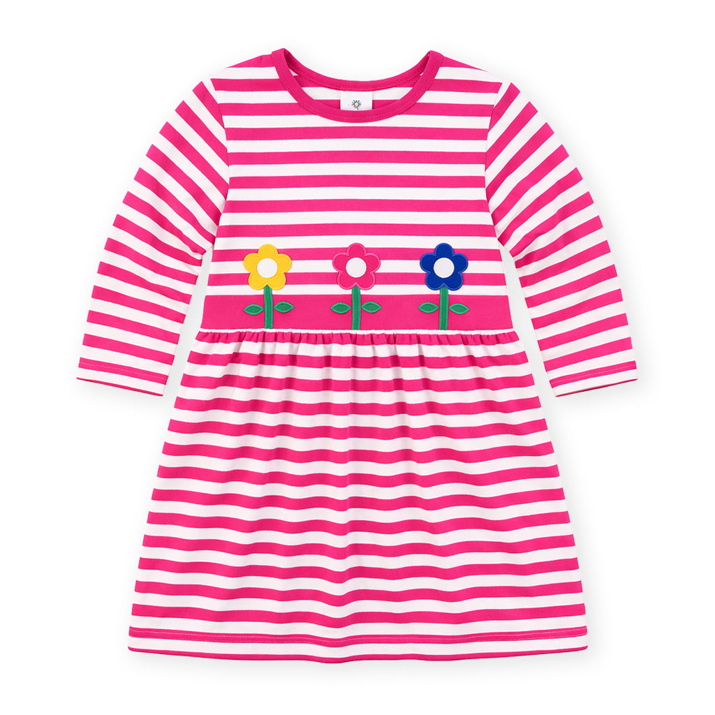Stripe Knit Dress With Flowers