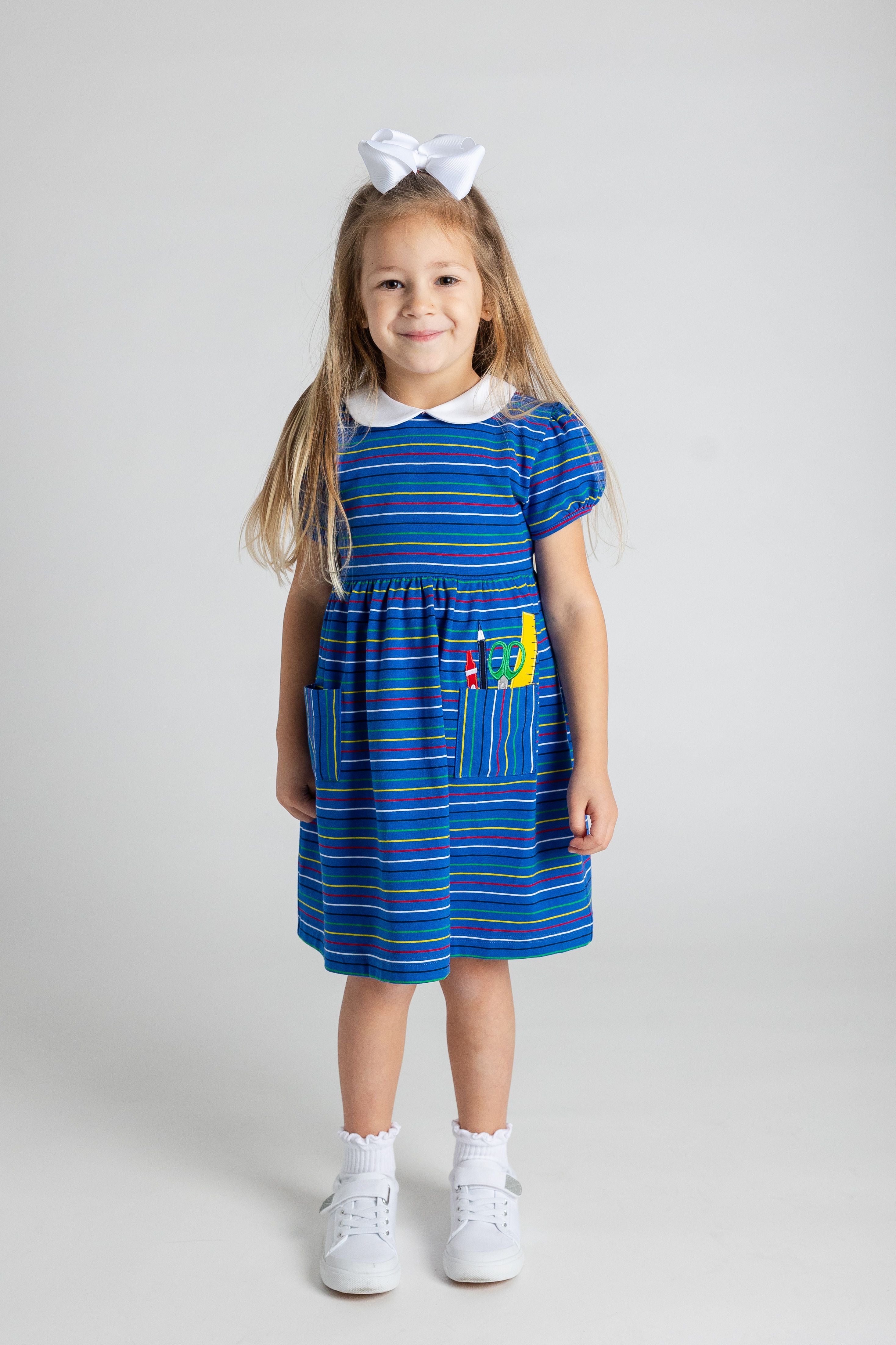 Stripe Knit Dress With School Supplies