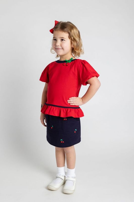 French Terry Skort with Embroidered Cherries