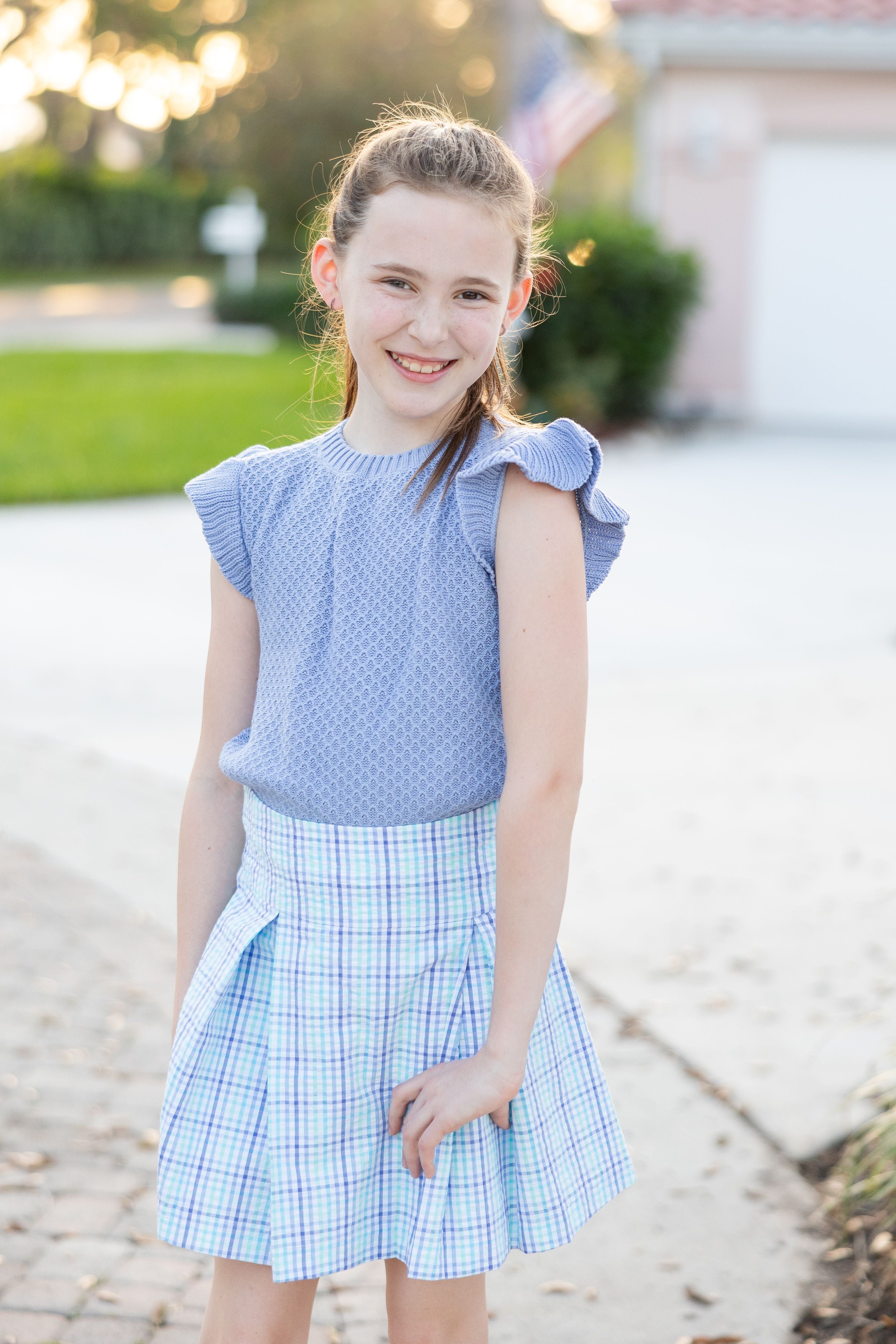 Plaid Seersucker Pleated Skirt