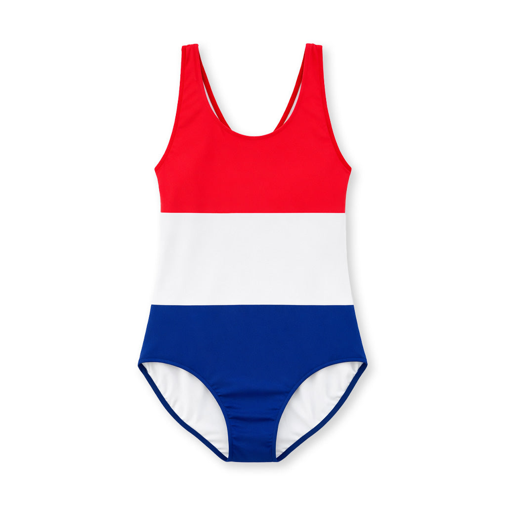 Red, White and Navy Color Block Y-back Tank Swimsuit