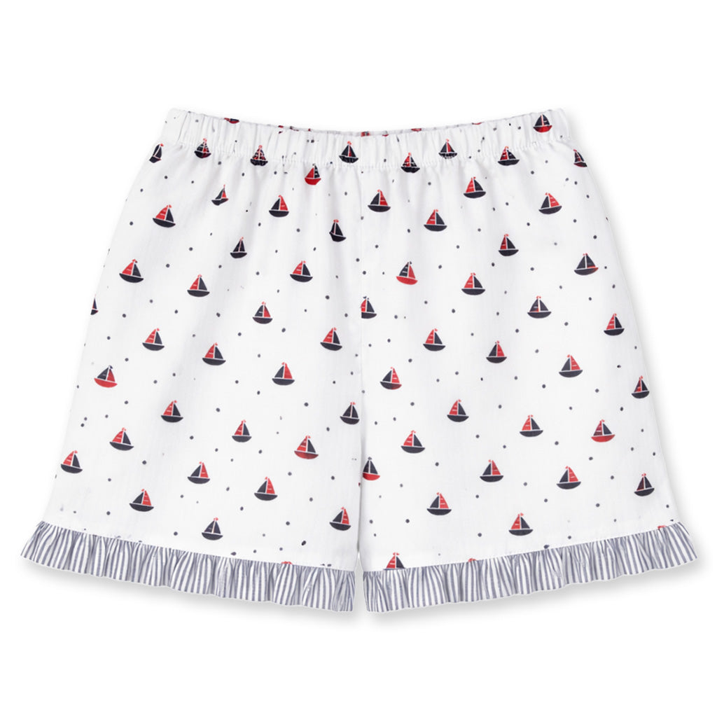 Printed Seersucker Shorts With Ruffle Hem