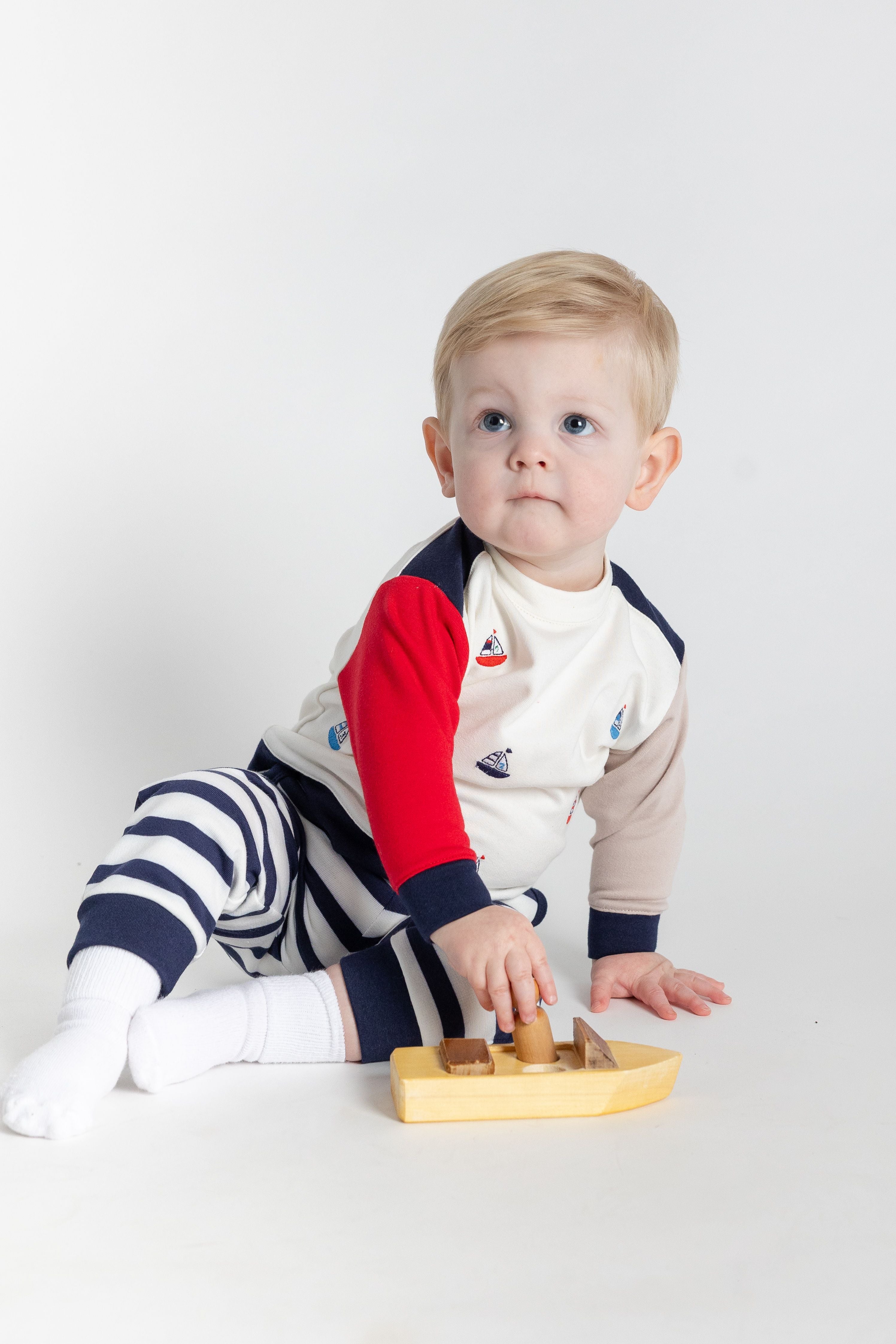 French Terry Knit Set With Sailboats