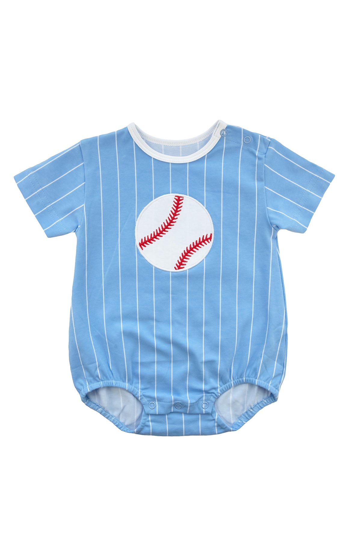 Blue Pinstripe Print Bubble With Baseball – Florence Eiseman