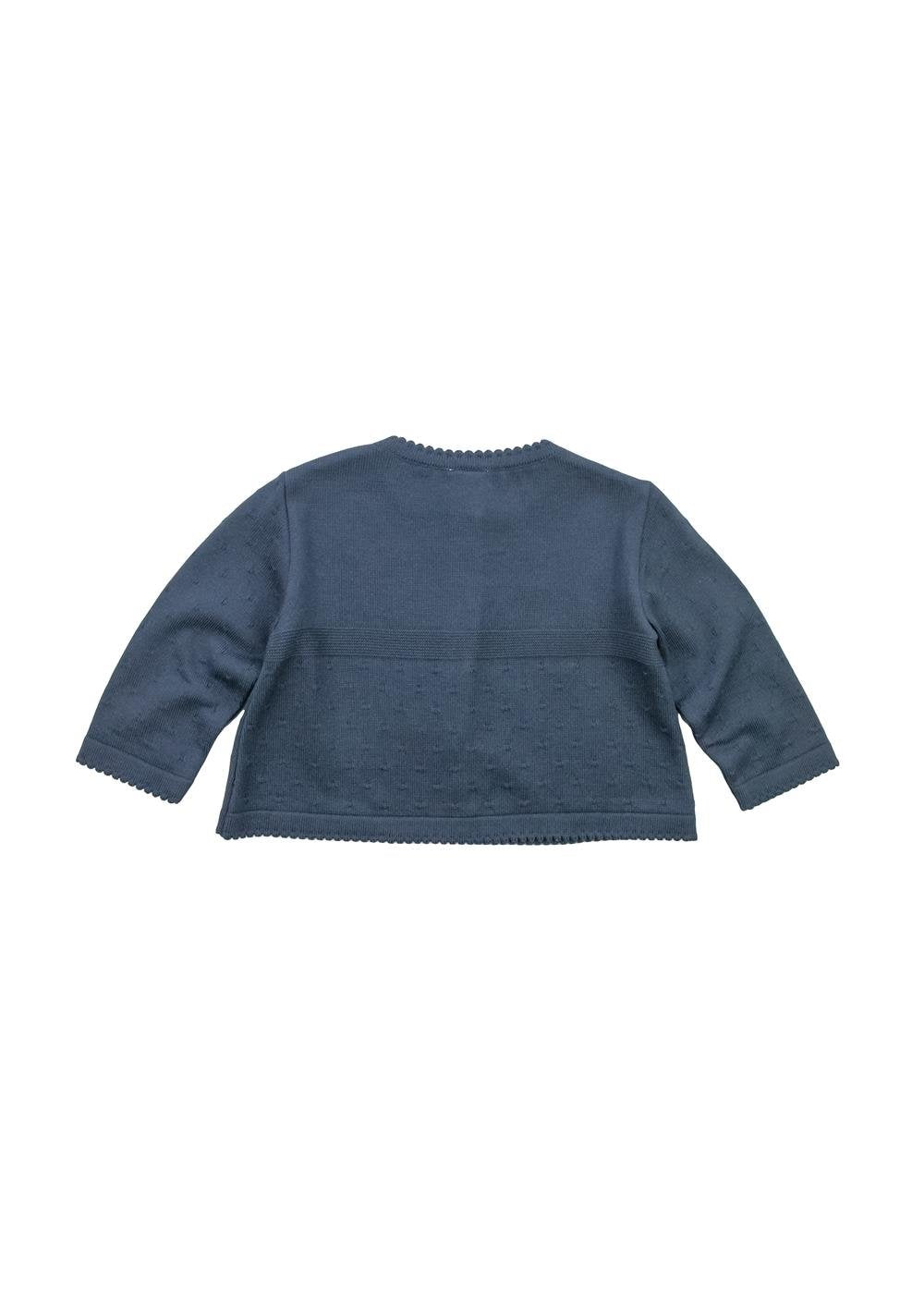 Back view of Navy Three Button Cardigan Sweater