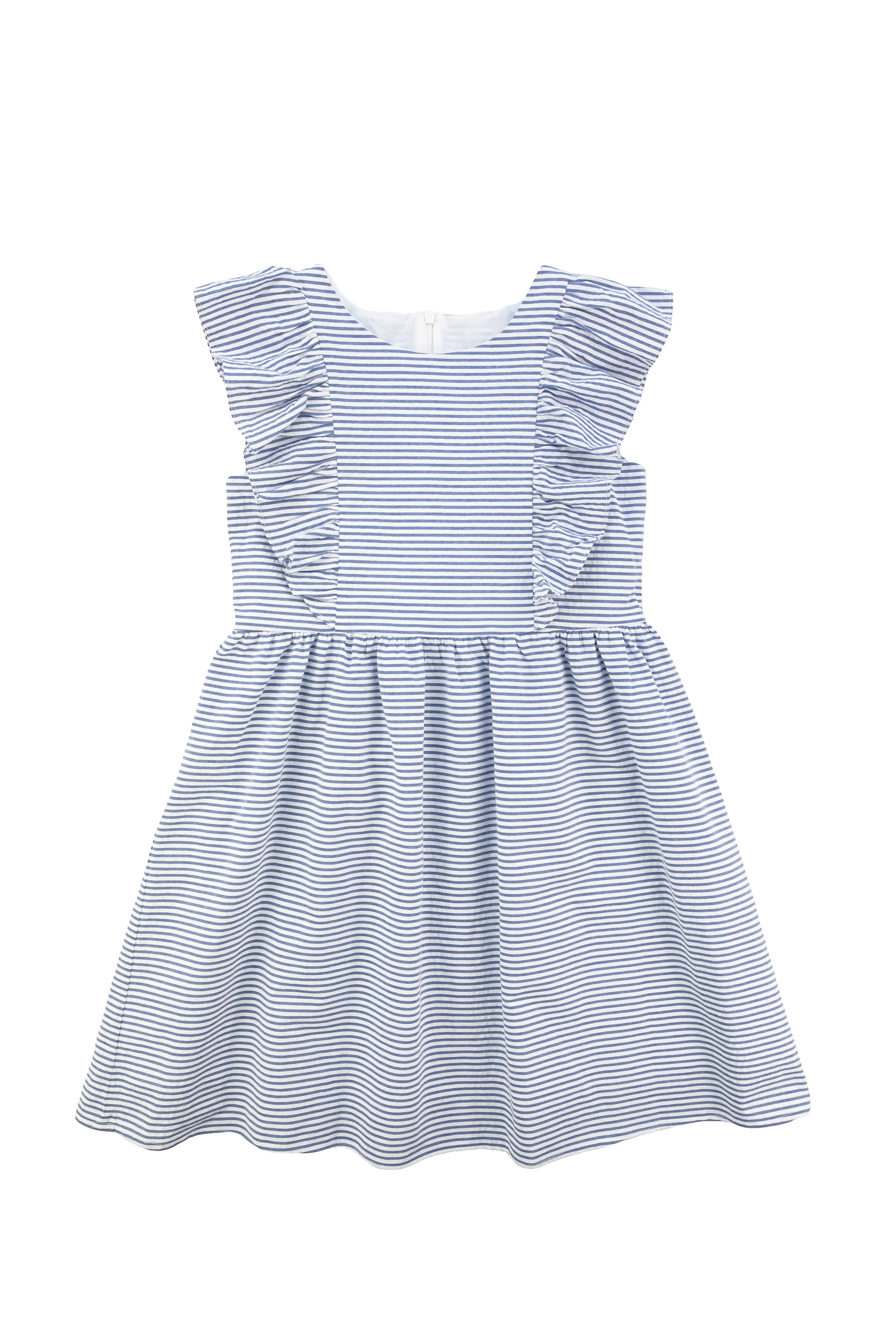 Blue Stripe Seersucker Ruffle Dress