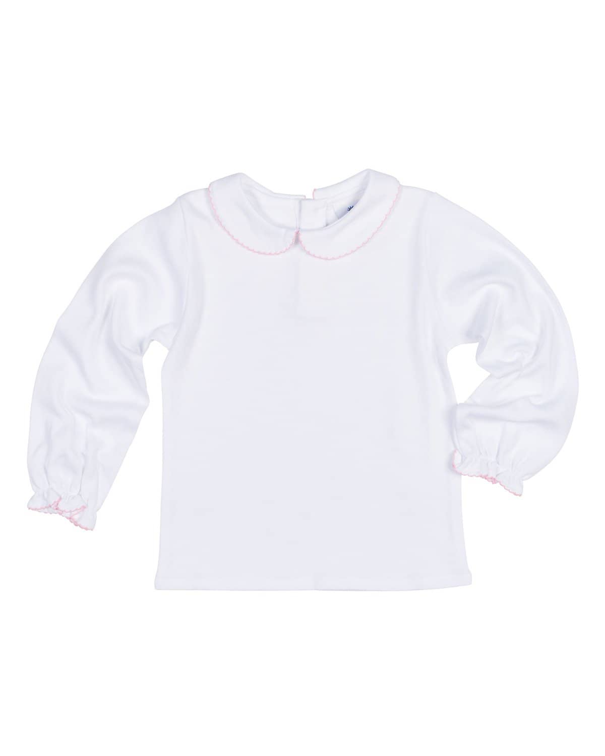 White Knit Blouse with Pink Picot Trim - Florence Eiseman
