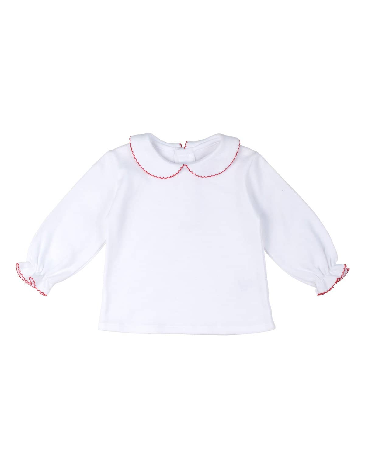 White Knit Blouse with Red Picot Trim - Florence Eiseman
